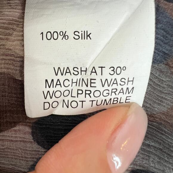 GIGUE Silk Blouse Beige Nude Brown Tone Polka Dot Button Down Blouse 38 - Picture 7 of 7